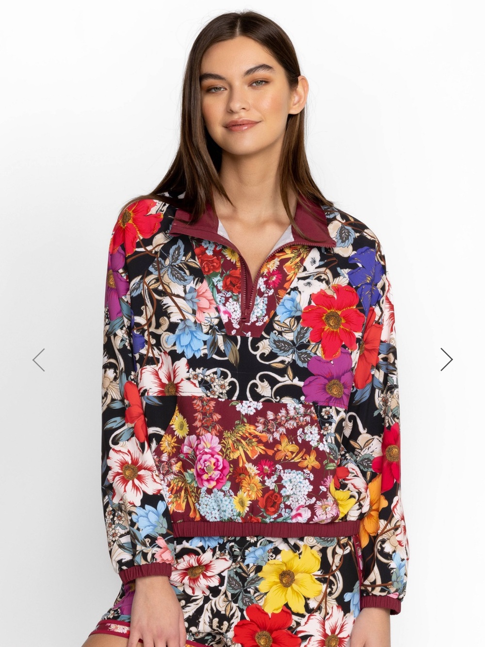 Floral Quarter-Zip Pullover Top - Multicolor